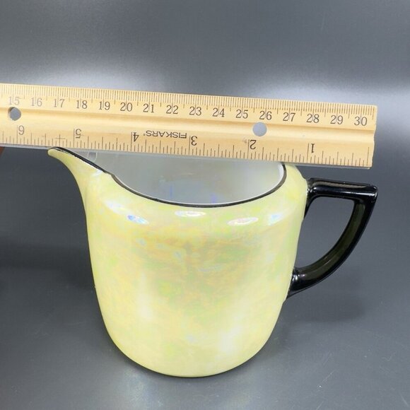 VIntage Czech China Porcelain Lusterware Yellow Black Small Pitcher Creamer VTG - Picture 3 of 12